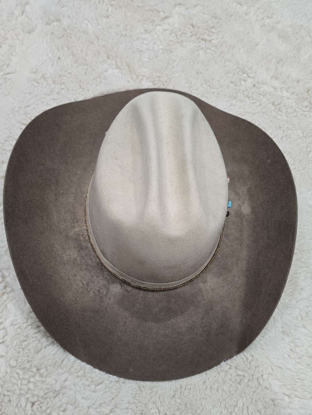 Free People Two-Tone Felt Cowboy Hat in Light Gray and Brown